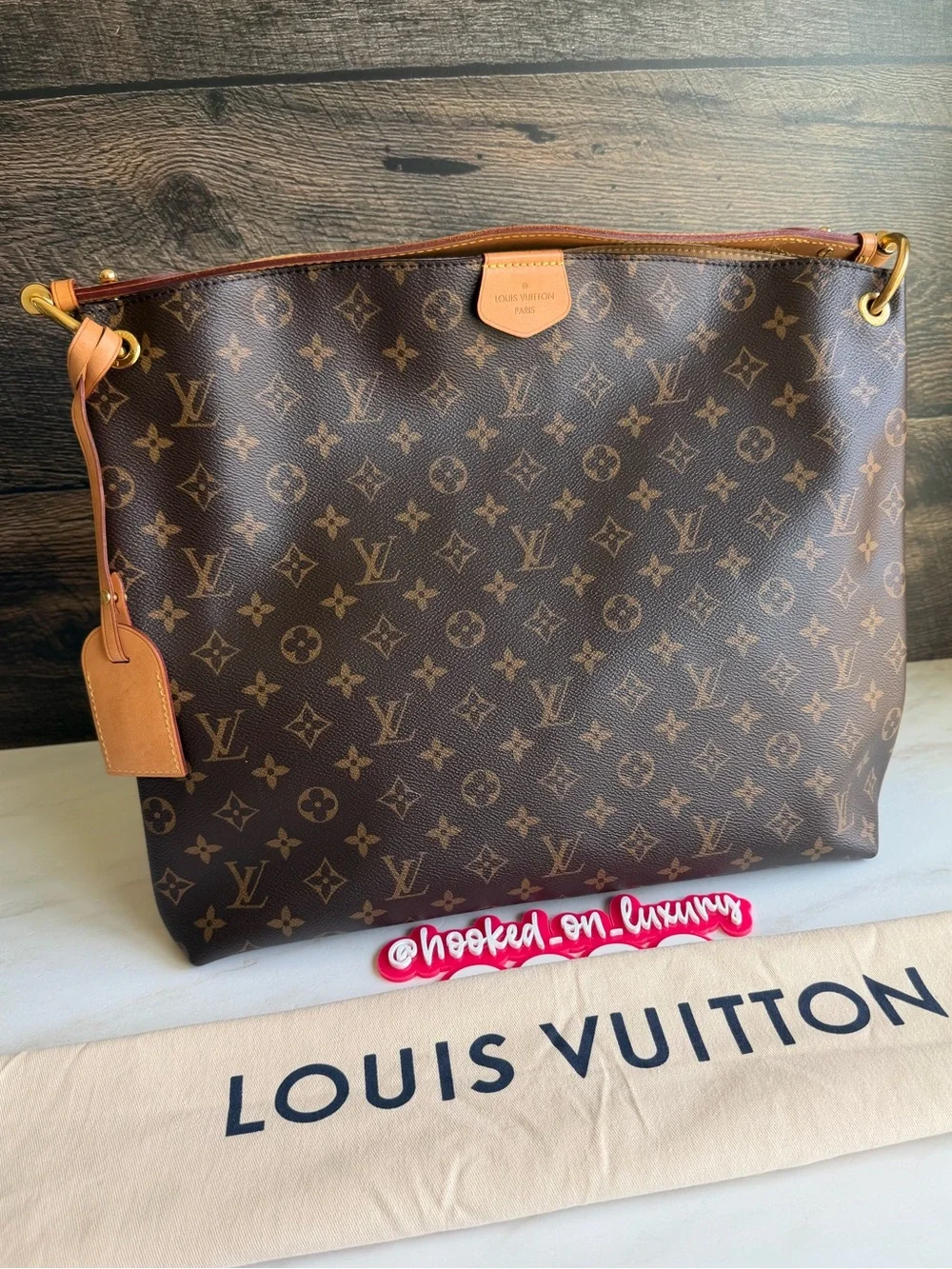 Authentic Louis Vuitton Graceful MM Monogram & Beige Canvas Shoulder Tote Purse